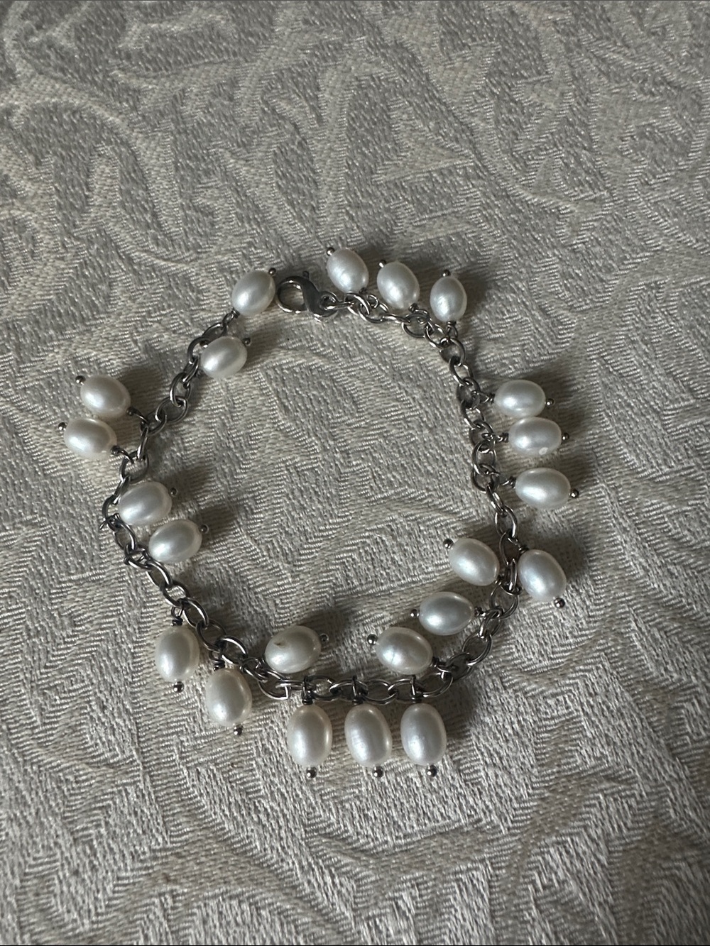 Sterling Silver Pearl Charm Bracelet - White